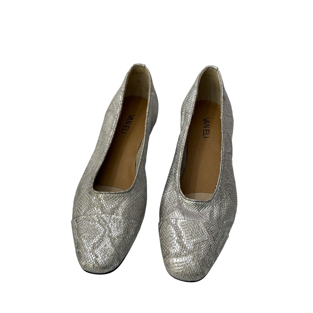 Vaneli Silver Snakeskin Embossed Leather Cap Toe Low Block Heel 10N *READ SIZE*